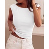 image:imageBTFBM Womens Ribbed Tank Tops 2026 Summer Cap Sleeve Boat Neck Slim Fitted Knit Basic Casual Tee Shirts Fall Fashion ClothesWhite