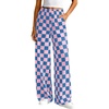 image:imageBTFBM Womens Checkered Palazzo Pants Wide Leg High Waisted Pockets Gingham Casual Lounge Pajama Trousers Summer OutfitsPlaid Blue Pink