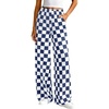 image:imageBTFBM Womens Checkered Palazzo Pants Wide Leg High Waisted Pockets Gingham Casual Lounge Pajama Trousers Summer OutfitsPlaid Grey Blue
