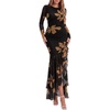 image:imageBTFBM Womens Maxi Dresses Fall 2026 Cocktail Dress  Long SleeveBodyconFloral Wedding Guest DressesConcert OutfitsFloral Black Yellow