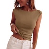 image:imageBTFBM Womens Ribbed Tank Tops 2026 Summer Cap Sleeve Boat Neck Slim Fitted Knit Basic Casual Tee Shirts Fall Fashion ClothesDark Khaki