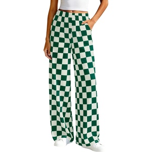 image:imageBTFBM Womens Checkered Palazzo Pants Wide Leg High Waisted Pockets Gingham Casual Lounge Pajama Trousers Summer OutfitsPlaid Green