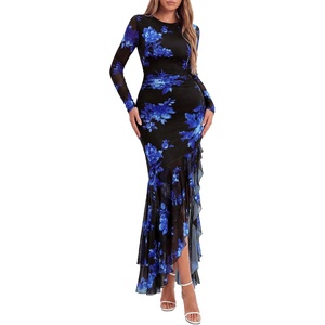 image:imageBTFBM Womens Maxi Dresses Fall 2026 Cocktail Dress  Long SleeveBodyconFloral Wedding Guest DressesConcert OutfitsFloral Black Blue