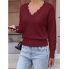 image:imageBTFBM Fall Long Sleeve Sweaters for Women  V NeckDrop ShouldersScallop EdgesLightweight Knit Sweaters TopDaily WearHolidayChristmasWinter Clothing 2026Burgundy
