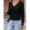 image:imageBTFBM Fall Long Sleeve Sweaters for Women  V NeckDrop ShouldersScallop EdgesLightweight Knit Sweaters TopDaily WearHolidayChristmasWinter Clothing 2026Black