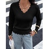 image:imageBTFBM Fall Long Sleeve Sweaters for Women  V NeckDrop ShouldersScallop EdgesLightweight Knit Sweaters TopDaily WearHolidayChristmasWinter Clothing 2026Black