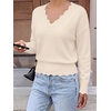 image:imageBTFBM Fall Long Sleeve Sweaters for Women  V NeckDrop ShouldersScallop EdgesLightweight Knit Sweaters TopDaily WearHolidayChristmasWinter Clothing 2026Beige