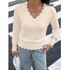 image:imageBTFBM Fall Long Sleeve Sweaters for Women  V NeckDrop ShouldersScallop EdgesLightweight Knit Sweaters TopDaily WearHolidayChristmasWinter Clothing 2026Beige