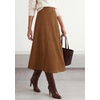 image:imageBTFBM Women Faux Suede Midi Long Skirt Fall Fashion 2026  High Waisted Skirts For Women Trendy Lightweight Back Elastic Arc Line Design ALine Winter Dress Boho Western OutfitsBrown