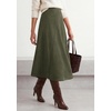 image:imageBTFBM Women Faux Suede Midi Long Skirt Fall Fashion 2026  High Waisted Skirts For Women Trendy Lightweight Back Elastic Arc Line Design ALine Winter Dress Boho Western OutfitsArmy Green