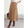 image:imageBTFBM Women Faux Suede Midi Long Skirt Fall Fashion 2026  High Waisted Skirts For Women Trendy Lightweight Back Elastic Arc Line Design ALine Winter Dress Boho Western OutfitsKhaki