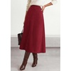 image:imageBTFBM Women Faux Suede Midi Long Skirt Fall Fashion 2026  High Waisted Skirts For Women Trendy Lightweight Back Elastic Arc Line Design ALine Winter Dress Boho Western OutfitsBurgundy