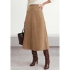 image:imageBTFBM Women Faux Suede Midi Long Skirt Fall Fashion 2026  High Waisted Skirts For Women Trendy Lightweight Back Elastic Arc Line Design ALine Winter Dress Boho Western OutfitsKhaki