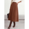 image:imageBTFBM Women Faux Suede Midi Long Skirt Fall Fashion 2026  High Waisted Skirts For Women Trendy Lightweight Back Elastic Arc Line Design ALine Winter Dress Boho Western OutfitsDark Brown