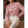 image:imageBTFBM Women Satin Blouses Bow Tie Work Business Casual Tops  Ruched Button Cuff Long Sleeve Top Dressy Silk Blouse Elegant Daily Professional Office Clothes Early Fall Fashion 2026Pink