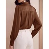 image:imageBTFBM Women Satin Blouses Bow Tie Work Business Casual Tops  Ruched Button Cuff Long Sleeve Top Dressy Silk Blouse Elegant Daily Professional Office Clothes Early Fall Fashion 2026Brown