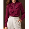 image:imageBTFBM Women Satin Blouses Bow Tie Work Business Casual Tops  Ruched Button Cuff Long Sleeve Top Dressy Silk Blouse Elegant Daily Professional Office Clothes Early Fall Fashion 2026Red