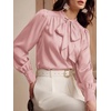 image:imageBTFBM Women Satin Blouses Bow Tie Work Business Casual Tops  Ruched Button Cuff Long Sleeve Top Dressy Silk Blouse Elegant Daily Professional Office Clothes Early Fall Fashion 2026Pink