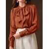 image:imageBTFBM Women Satin Blouses Bow Tie Work Business Casual Tops  Ruched Button Cuff Long Sleeve Top Dressy Silk Blouse Elegant Daily Professional Office Clothes Early Fall Fashion 2026Orange