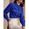 image:imageBTFBM Women Satin Blouses Bow Tie Work Business Casual Tops  Ruched Button Cuff Long Sleeve Top Dressy Silk Blouse Elegant Daily Professional Office Clothes Early Fall Fashion 2026Blue