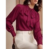 image:imageBTFBM Women Satin Blouses Bow Tie Work Business Casual Tops  Ruched Button Cuff Long Sleeve Top Dressy Silk Blouse Elegant Daily Professional Office Clothes Early Fall Fashion 2026Red