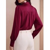 image:imageBTFBM Women Satin Blouses Bow Tie Work Business Casual Tops  Ruched Button Cuff Long Sleeve Top Dressy Silk Blouse Elegant Daily Professional Office Clothes Early Fall Fashion 2026Red