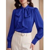 image:imageBTFBM Women Satin Blouses Bow Tie Work Business Casual Tops  Ruched Button Cuff Long Sleeve Top Dressy Silk Blouse Elegant Daily Professional Office Clothes Early Fall Fashion 2026Blue