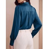 image:imageBTFBM Women Satin Blouses Bow Tie Work Business Casual Tops  Ruched Button Cuff Long Sleeve Top Dressy Silk Blouse Elegant Daily Professional Office Clothes Early Fall Fashion 2026Blue Green