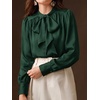image:imageBTFBM Women Satin Blouses Bow Tie Work Business Casual Tops  Ruched Button Cuff Long Sleeve Top Dressy Silk Blouse Elegant Daily Professional Office Clothes Early Fall Fashion 2026Green