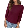 image:imageBTFBM Womens Long Sleeve Sweaters Crew Neck Basic Tops  Business Casual TopLightweight Knit Pullover SweaterBasic Travel OutfitsLadies ShirtsFall Fashion Winter Layer ClothesBurgundy