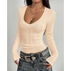 image:imageBTFBM Womens Sweaters Cable Knit V Neck Long Sleeve Tops  Lightweight Ribbed Fitted PulloverY2K Going Out TopBasic Tunic Daily Wear Fall 2026Dressy Work Business Casual OutfitsBeige