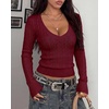 image:imageBTFBM Womens Sweaters Cable Knit V Neck Long Sleeve Tops  Lightweight Ribbed Fitted PulloverY2K Going Out TopBasic Tunic Daily Wear Fall 2026Dressy Work Business Casual OutfitsBurgundy