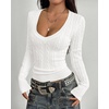 image:imageBTFBM Womens Sweaters Cable Knit V Neck Long Sleeve Tops  Lightweight Ribbed Fitted PulloverY2K Going Out TopBasic Tunic Daily Wear Fall 2026Dressy Work Business Casual OutfitsWhite