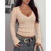 image:imageBTFBM Womens Sweaters Cable Knit V Neck Long Sleeve Tops  Lightweight Ribbed Fitted PulloverY2K Going Out TopBasic Tunic Daily Wear Fall 2026Dressy Work Business Casual OutfitsLight Khaki
