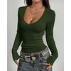 image:imageBTFBM Womens Sweaters Cable Knit V Neck Long Sleeve Tops  Lightweight Ribbed Fitted PulloverY2K Going Out TopBasic Tunic Daily Wear Fall 2026Dressy Work Business Casual OutfitsArmy Green