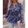 image:imageBTFBM Womens Tops Dressy Casual Floral V Neck Long Sleeve Chiffon Shirts  Chiffon Lantern Sleeve Flowy Peplum Sheer TopElastic Waist Babydoll BlousesBoho Vacation Outfits2026 Fall Fashion ClothingFloral Blue