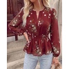 image:imageBTFBM Womens Tops Dressy Casual Floral V Neck Long Sleeve Chiffon Shirts  Chiffon Lantern Sleeve Flowy Peplum Sheer TopElastic Waist Babydoll BlousesBoho Vacation Outfits2026 Fall Fashion ClothingFloral Burgundy