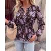 image:imageBTFBM Womens Tops Dressy Casual Floral V Neck Long Sleeve Chiffon Shirts  Chiffon Lantern Sleeve Flowy Peplum Sheer TopElastic Waist Babydoll BlousesBoho Vacation Outfits2026 Fall Fashion ClothingFloral Brown