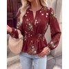 image:imageBTFBM Womens Tops Dressy Casual Floral V Neck Long Sleeve Chiffon Shirts  Chiffon Lantern Sleeve Flowy Peplum Sheer TopElastic Waist Babydoll BlousesBoho Vacation Outfits2026 Fall Fashion ClothingFloral Burgundy