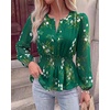 image:imageBTFBM Womens Tops Dressy Casual Floral V Neck Long Sleeve Chiffon Shirts  Chiffon Lantern Sleeve Flowy Peplum Sheer TopElastic Waist Babydoll BlousesBoho Vacation Outfits2026 Fall Fashion ClothingFloral Green
