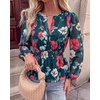image:imageBTFBM Womens Tops Dressy Casual Floral V Neck Long Sleeve Chiffon Shirts  Chiffon Lantern Sleeve Flowy Peplum Sheer TopElastic Waist Babydoll BlousesBoho Vacation Outfits2026 Fall Fashion ClothingFloral Green Red