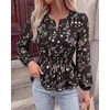image:imageBTFBM Womens Tops Dressy Casual Floral V Neck Long Sleeve Chiffon Shirts  Chiffon Lantern Sleeve Flowy Peplum Sheer TopElastic Waist Babydoll BlousesBoho Vacation Outfits2026 Fall Fashion ClothingFloral Black Multicolored