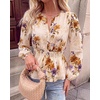 image:imageBTFBM Womens Tops Dressy Casual Floral V Neck Long Sleeve Chiffon Shirts  Chiffon Lantern Sleeve Flowy Peplum Sheer TopElastic Waist Babydoll BlousesBoho Vacation Outfits2026 Fall Fashion ClothingFloral Beige Orange
