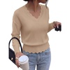 image:imageBTFBM Fall Long Sleeve Sweaters for Women  V NeckDrop ShouldersScallop EdgesLightweight Knit Sweaters TopDaily WearHolidayChristmasWinter Clothing 2026Khaki