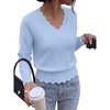 image:imageBTFBM Fall Long Sleeve Sweaters for Women  V NeckDrop ShouldersScallop EdgesLightweight Knit Sweaters TopDaily WearHolidayChristmasWinter Clothing 2026Light Blue