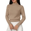 image:imageBTFBM Womens Long Sleeve Sweaters Mock Neck Tops  Lightweight Knit Pullover SweaterBasic Classic Daily Wear 2026 Fall FashionWinter Layer ClothesBusiness Casual OutfitsKhaki