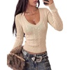 image:imageBTFBM Womens Sweaters Cable Knit V Neck Long Sleeve Tops  Lightweight Ribbed Fitted PulloverY2K Going Out TopBasic Tunic Daily Wear Fall 2026Dressy Work Business Casual OutfitsLight Khaki