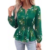 image:imageBTFBM Womens Tops Dressy Casual Floral V Neck Long Sleeve Chiffon Shirts  Chiffon Lantern Sleeve Flowy Peplum Sheer TopElastic Waist Babydoll BlousesBoho Vacation Outfits2026 Fall Fashion ClothingFloral Green