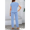 image:imageBTFBM 2 Piece Sets For Women Summer Lounge Set Airport Outfits Tracksuit  SolidMatching Sets Women ClothingSweatsuitShort Sleeve Tops Long Pants Vacation OutfitsBeach vacation Clothes For WomenLight Blue