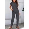 image:imageBTFBM 2 Piece Sets For Women Summer Lounge Set Airport Outfits Tracksuit  SolidMatching Sets Women ClothingSweatsuitShort Sleeve Tops Long Pants Vacation OutfitsBeach vacation Clothes For WomenSolid Dark Grey